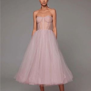 Milla Misty Rose Strapless Puffy Midi Tulle Dress